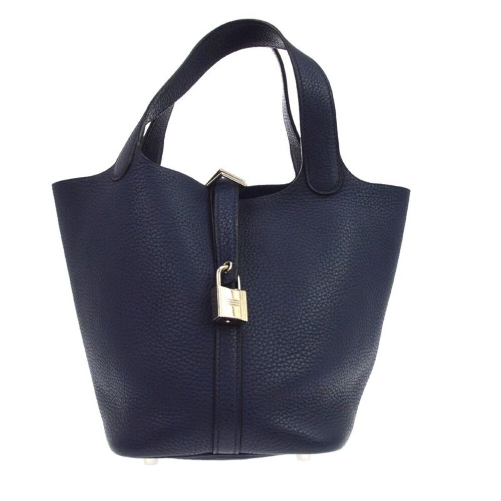 Hermes Picotin Lock Clemence Blue Leather Handbag